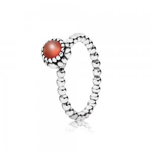 Anel PANDORA de Prata, birthstone-Julho, carnelian - 190854CAR Anel PANDORA de Prata, birthstone-Julho, carnelian - 190854CAR
