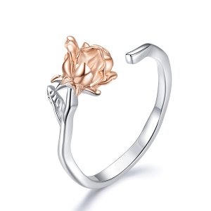 Anel Flor rosa dourada estilo Pandora - BSR134 Anel Flor rosa dourada estilo Pandora - BSR134