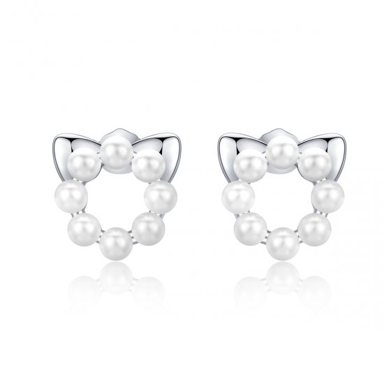 Brincos Petit Pearl Cat estilo Pandora - SCE688  Clique na imagem para fechar