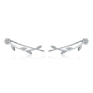 Brincos Petit Folhas Brilhantes estilo Pandora - SCE266 Brincos Petit Folhas Brilhantes estilo Pandora - SCE266