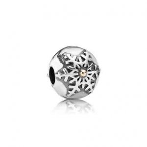 Charm Clipe PANDORA de Prata e Ouro Floco de Neve - 791232