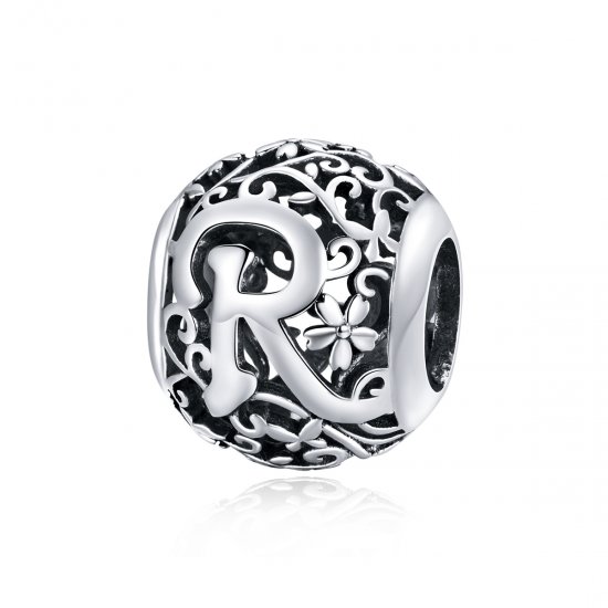 Charm Flores com orifícios, letra R estilo Pandora - SCC1444-R  Clique na imagem para fechar