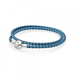 Ed. Limitada 2017 Bracelete PANDORA de Couro Trançado de Duas Voltas Fundo do Mar