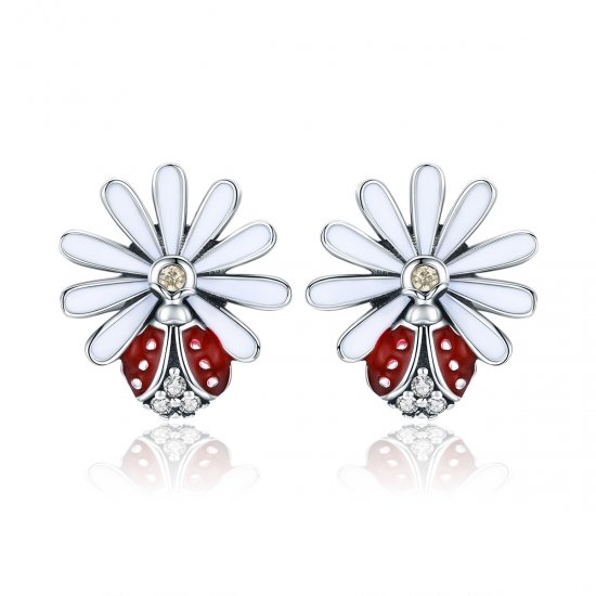 Brincos Petit Flor e Joaninha estilo Pandora - SCE459  Clique na imagem para fechar