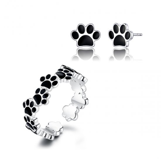 Conjunto de joias Dois tons Pegada estilo Pandora - SET013  Clique na imagem para fechar