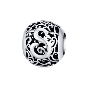 Charm Flores com orifícios, letra S estilo Pandora - SCC1444-S Charm Flores com orifícios, letra S estilo Pandora - SCC1444-S