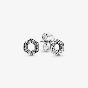 Brincos Petit Hexágono de favo de mel brilhante Pandora - 298800C01 Brincos Petit Hexágono de favo de mel brilhante Pandora - 298800C01