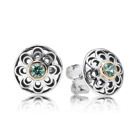 Silver stud earring with 14k and green synthetic spinel - 290542SSG  Clique na imagem para fechar