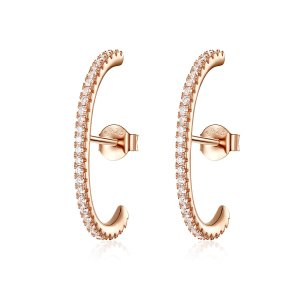 Brinco Argolas Radianos elegantes estilo Pandora Rosa - SCE548 Brinco Argolas Radianos elegantes estilo Pandora Rosa - SCE548