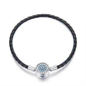 Bracelete Couro gato sortudo estilo Pandora - SCB113