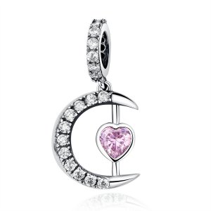 Charm Pendente Coração da lua estilo Pandora - SCC040 Charm Pendente Coração da lua estilo Pandora - SCC040