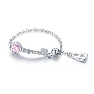 Anel Chave do Heart Lock estilo Pandora - SCR425 Anel Chave do Heart Lock estilo Pandora - SCR425