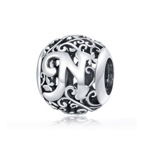 Charm Flores com orifícios, letra N estilo Pandora - SCC1444-N Charm Flores com orifícios, letra N estilo Pandora - SCC1444-N