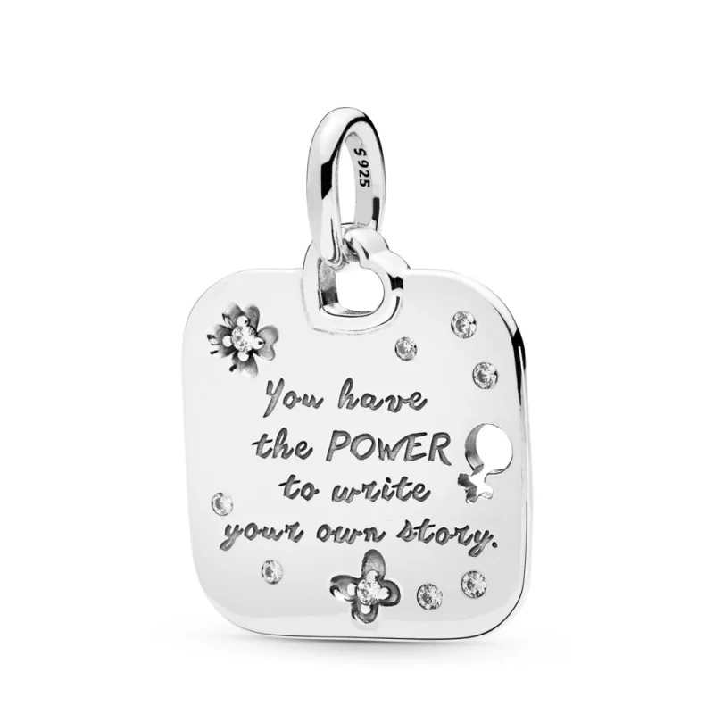 (imagem para) Pendente Pandora de prata Lema de empoderamento feminino