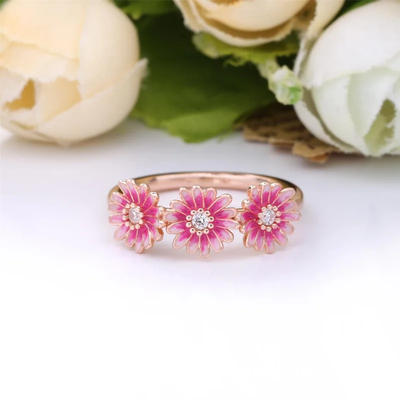 (imagem para) Anel Trio de Flores de Margarida Rosa Pandora Rose - 188792C01 - Visualizar 3