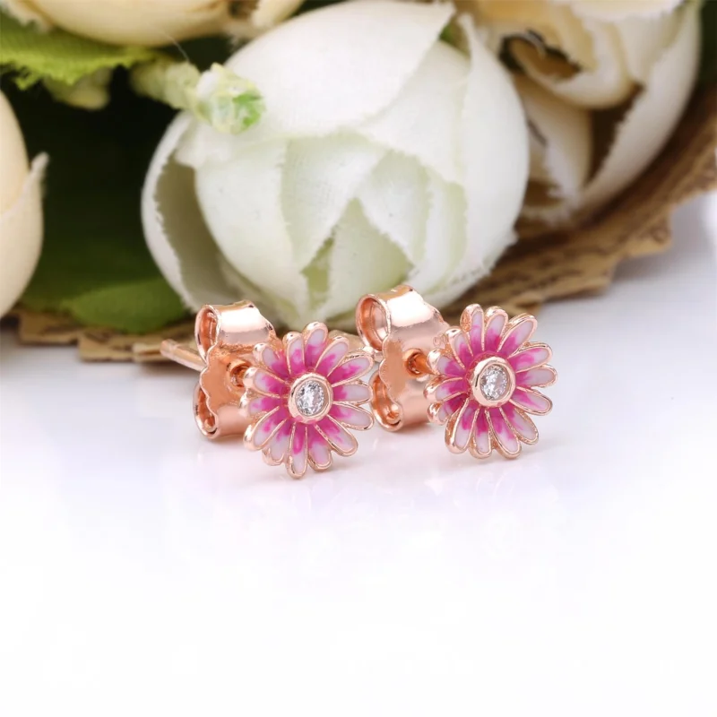(imagem para) Brincos Petit Flor de Margarida Rosa Pandora Rose - 288773C01 - Visualizar 4