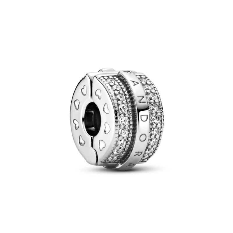 (imagem para) Charm com Clip Linhas Brilhantes e Logo em Pavé Pandora - 799042C01