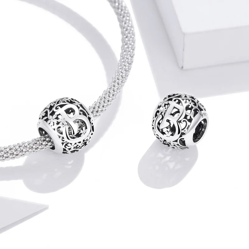 (imagem para) Charm Flores com orifícios, letra B estilo Pandora - SCC1444-B - Visualizar 4