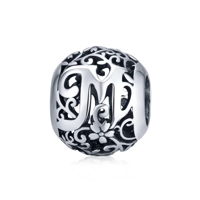 (imagem para) Charm Flores com orifícios, letra M estilo Pandora - SCC1444-M