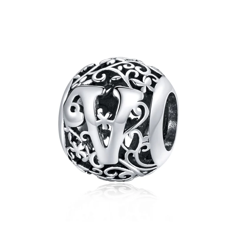 (imagem para) Charm Flores com orifícios, letra V estilo Pandora - SCC1444-V