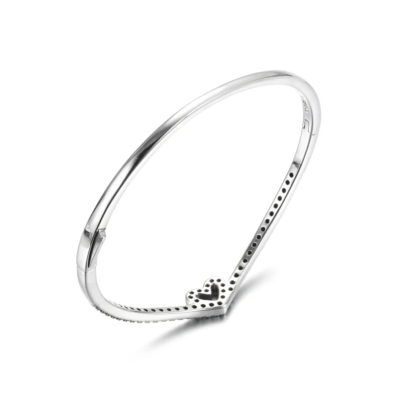 (imagem para) Bangle Sparkling Wishbone Heart Pandora - 599297C01 - Visualizar 4