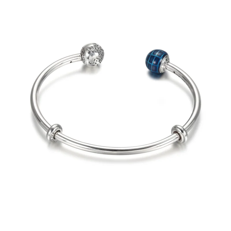 (imagem para) Bracelete Rigido Aberto planeta azul e globo Pandora - 599223C01 - Visualizar 3