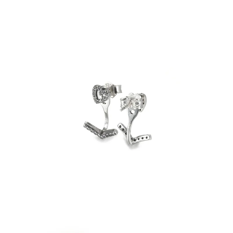 (imagem para) Brincos Sparkling Wishbone Heart Pandora - 299280C01 - Visualizar 3