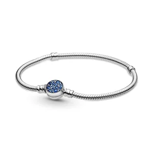 Pulseira snake com fecho em disco azul Pandora - 599288C01 (imagem para) Pulseira snake com fecho em disco azul Pandora - 599288C01