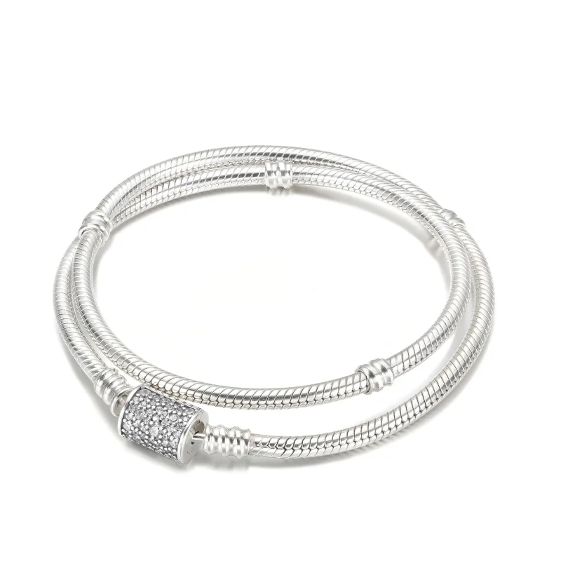 (imagem para) Bracelete/Colar de Corrente Cobra com Fecho Barril Duplo Envoltório Pandora Mome - Visualizar 2