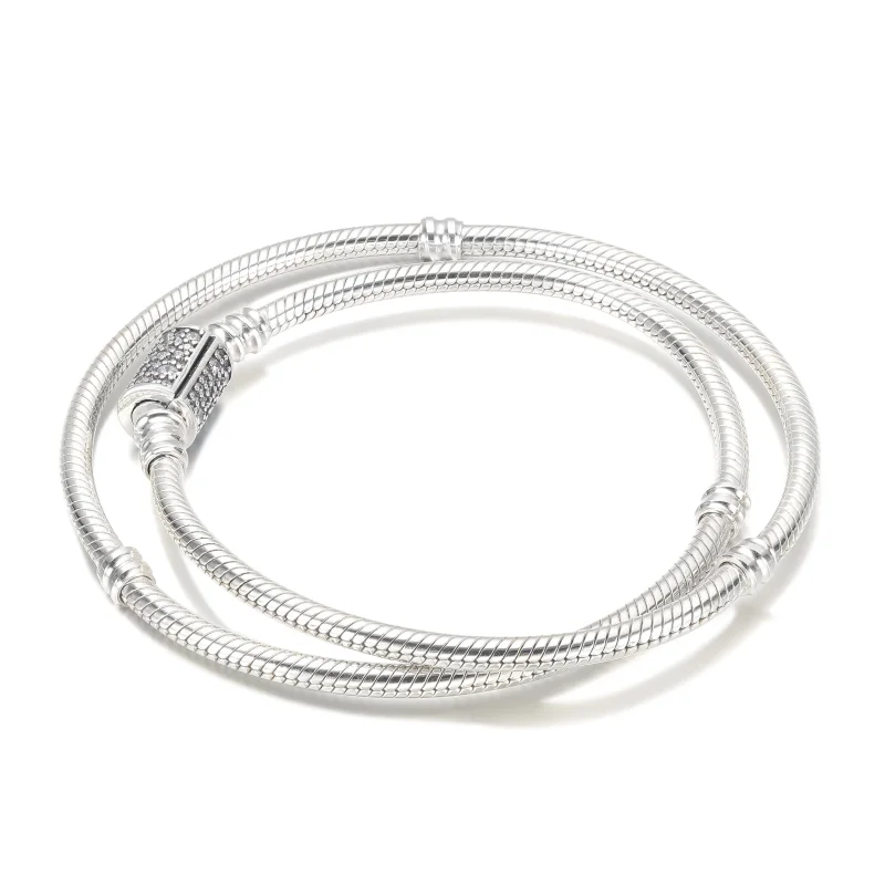 (imagem para) Bracelete/Colar de Corrente Cobra com Fecho Barril Duplo Envoltório Pandora Mome - Visualizar 3
