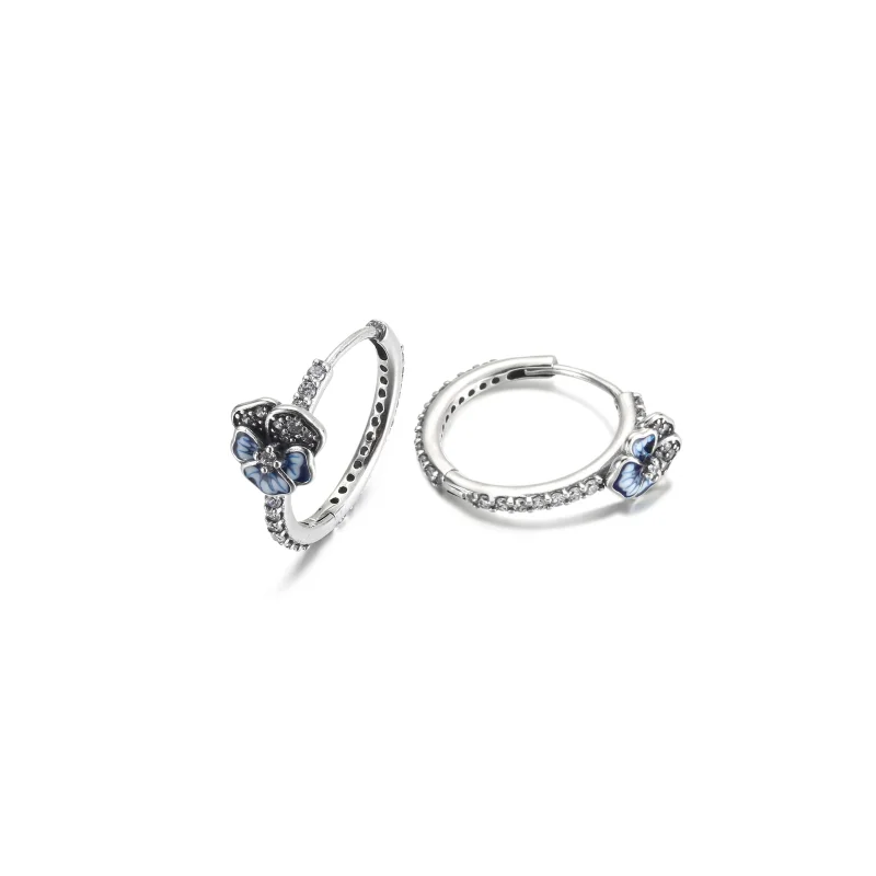 (imagem para) Brincos Argola com Flor Amor-Perfeito Azul PANDORA - 290775C01 - Visualizar 3
