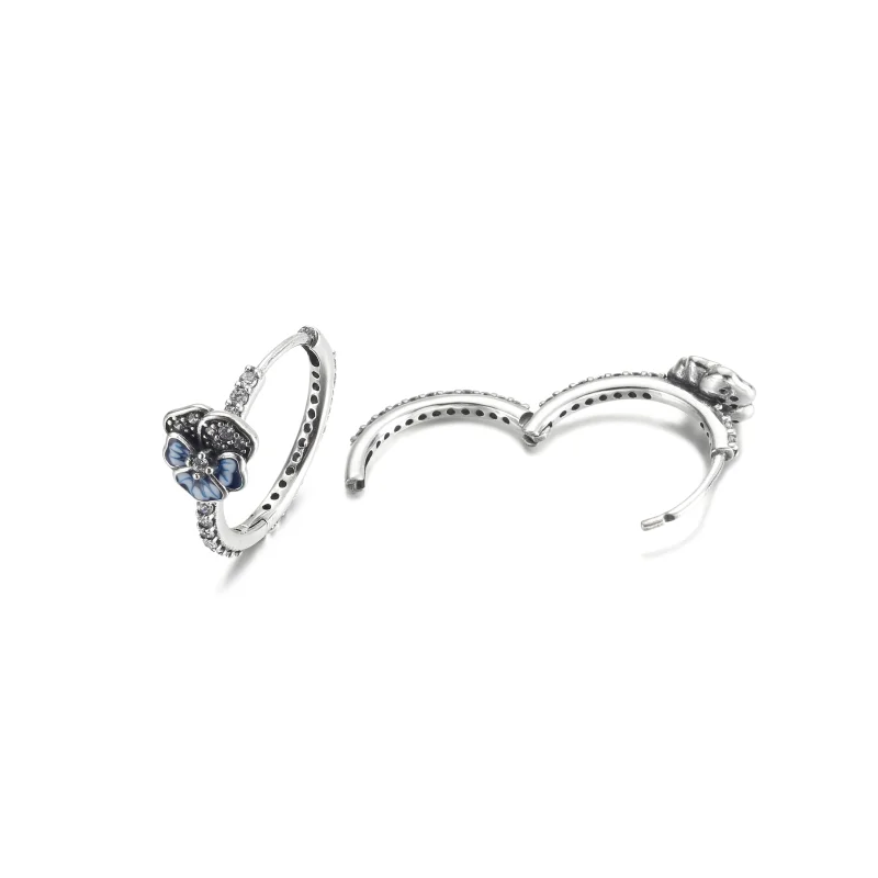 (imagem para) Brincos Argola com Flor Amor-Perfeito Azul PANDORA - 290775C01 - Visualizar 4