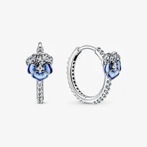(imagem para) Brincos Argola com Flor Amor-Perfeito Azul PANDORA - 290775C01
