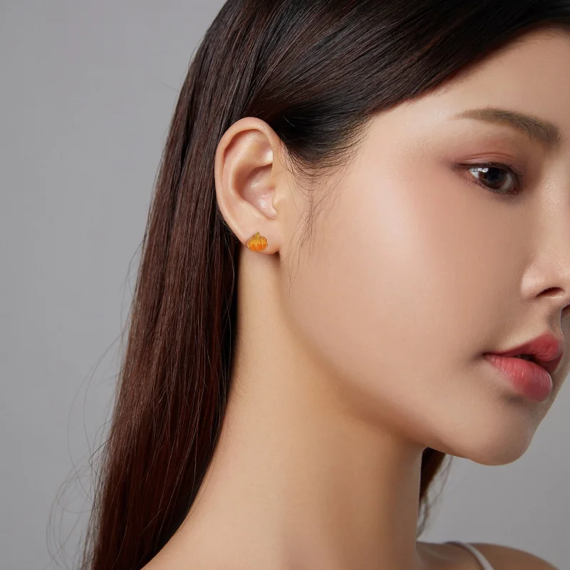 (imagem para) Brincos de Abóbora em Prata Estilo Pandora - SCE1246 - Visualizar 4