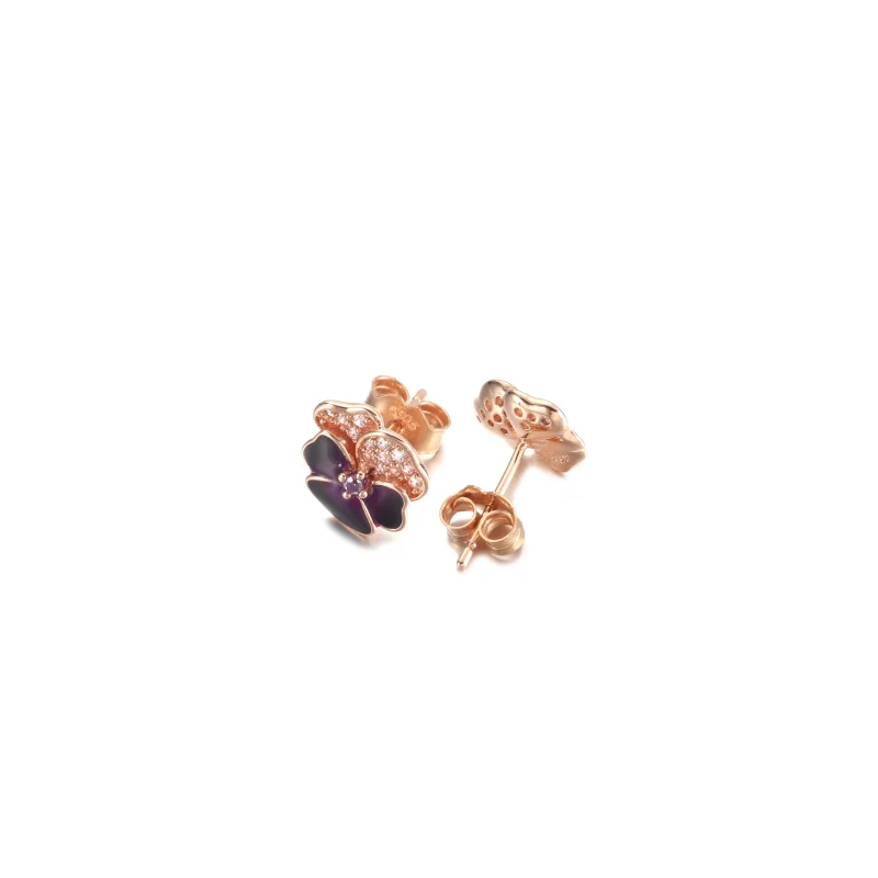 (imagem para) Brincos de Argola com Flor Amor-Perfeito Roxo Profundo PANDORA - 280781C01 - Visualizar 3