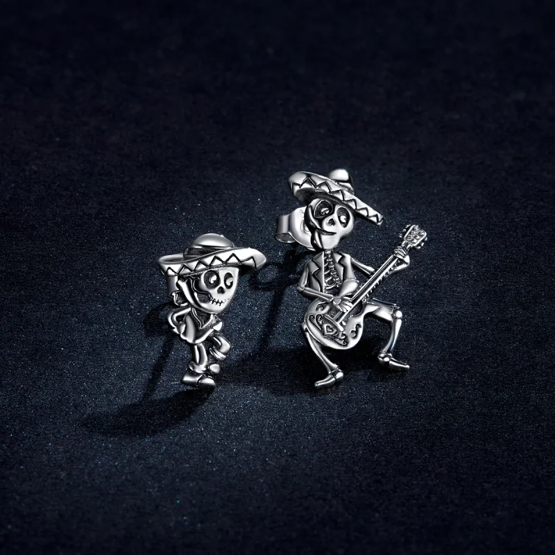 (imagem para) Brincos de Pressão Estilo Pandora Guitarra Caveira em Prata - BSE420 - Visualizar 3