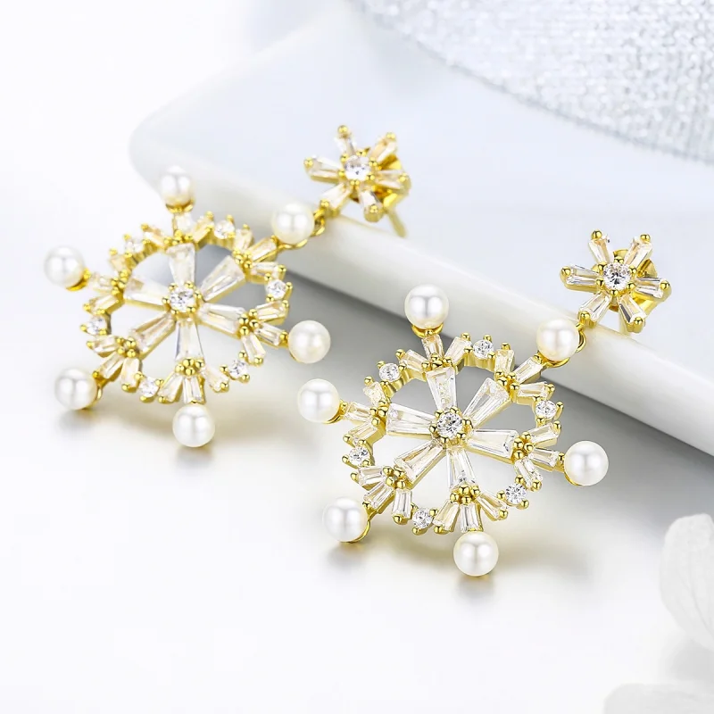 (imagem para) Brincos Pandora Style com Pingentes de Flocos de Neve Prateados - BSE073 - Visualizar 2