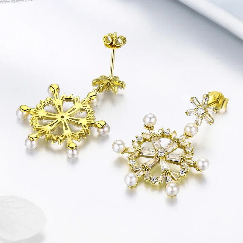 (imagem para) Brincos Pandora Style com Pingentes de Flocos de Neve Prateados - BSE073 - Visualizar 4