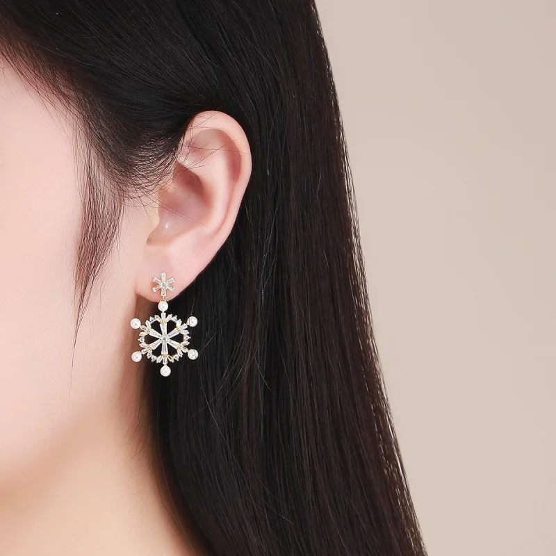 (imagem para) Brincos Pandora Style com Pingentes de Flocos de Neve Prateados - BSE073 - Visualizar 5