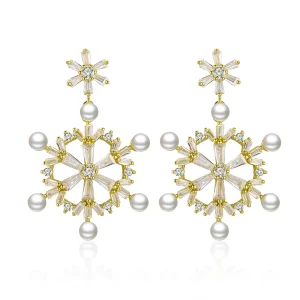 Brincos Pandora Style com Pingentes de Flocos de Neve Prateados - BSE073 (imagem para) Brincos Pandora Style com Pingentes de Flocos de Neve Prateados - BSE073