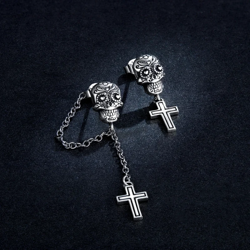 (imagem para) Brincos Pandora Style Pingente Caveira Cruz Prata - BSE419 - Visualizar 5