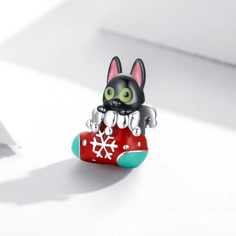 (imagem para) Charm Gatinho de Meia de Natal Pandora Style Prata - SCC2036 - Visualizar 2