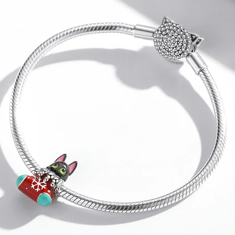 (imagem para) Charm Gatinho de Meia de Natal Pandora Style Prata - SCC2036 - Visualizar 3
