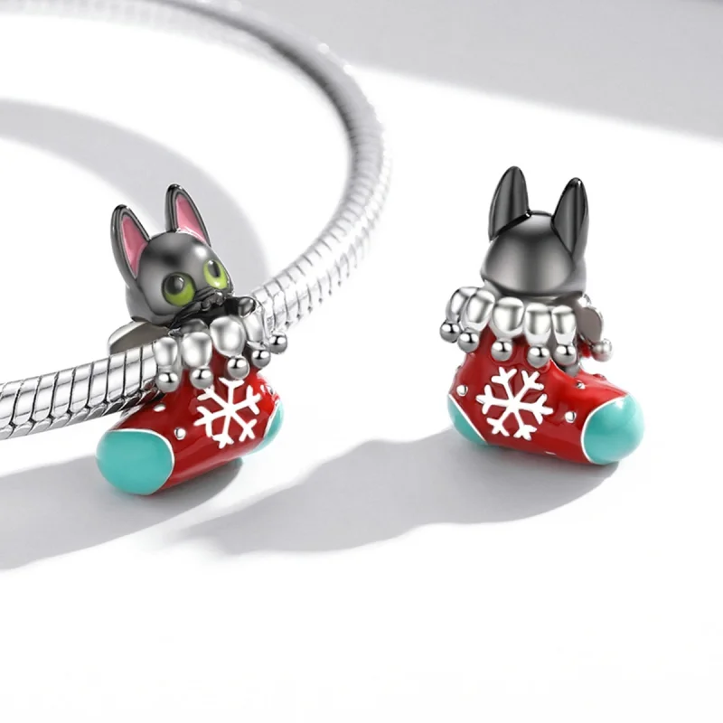 (imagem para) Charm Gatinho de Meia de Natal Pandora Style Prata - SCC2036 - Visualizar 4