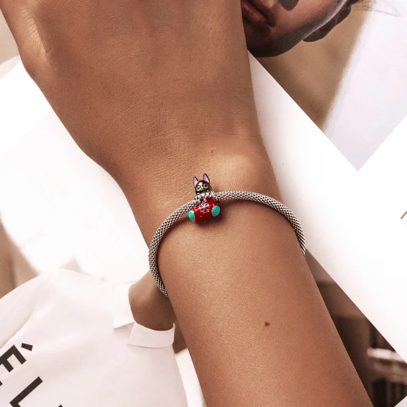 (imagem para) Charm Gatinho de Meia de Natal Pandora Style Prata - SCC2036 - Visualizar 5