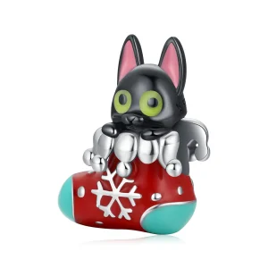 (imagem para) Charm Gatinho de Meia de Natal Pandora Style Prata - SCC2036