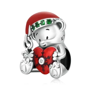 (imagem para) Charm Pandora Estilo Urso de Natal em Prata - SCC2035