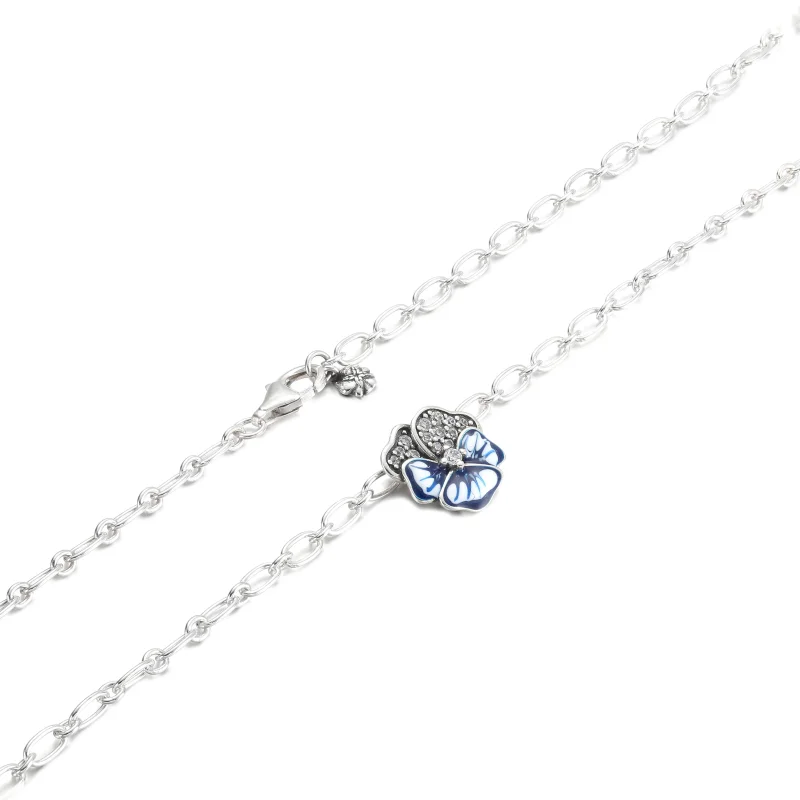 (imagem para) Colar com Pingente de Flor Amor-Perfeito Azul PANDORA - 390770C01 - Visualizar 5