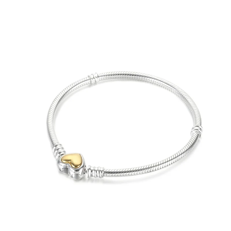 (imagem para) PANDORA Bracelete de Cobra com Fecho de Coração Dourado Abobadado - 599380C00 - Visualizar 4