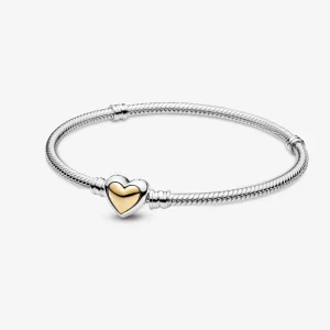 (imagem para) PANDORA Bracelete de Cobra com Fecho de Coração Dourado Abobadado - 599380C00